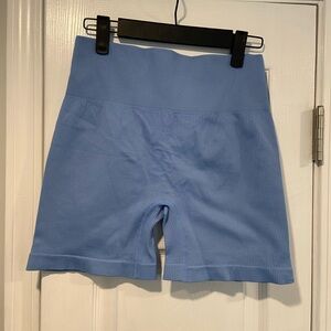 NWOT Light Blue Ribbed High Waist Spandex Bike Shorts Size 2XL Scrunch Butt Yoga